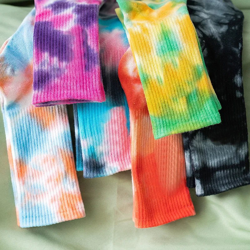 

Hip hop skateboard popular colorful tie dyed sports socks soft cotton lovers socks, 10 colors