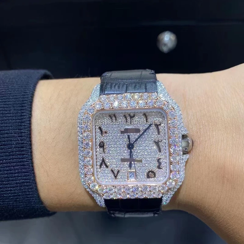 

Custom Mens Women Watches full Diamond Iced Out Luxury Fashion Bling Dial Bezel Band VVS Moissanitehip hop Watch, White