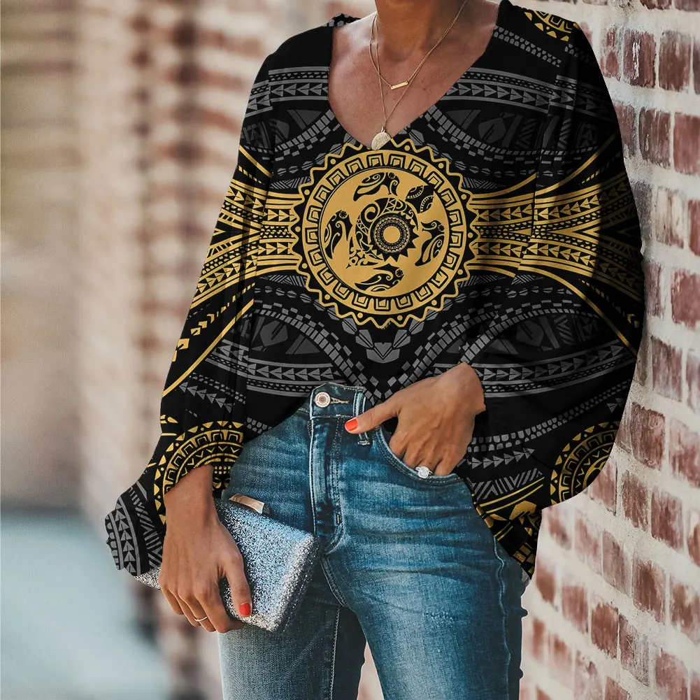 

Hot Sale Polynesian Tonga style Print Chiffon Women Blouse Girls Fashion Printed Chiffon Blouses Lady Chiffon Shirt, Customized color