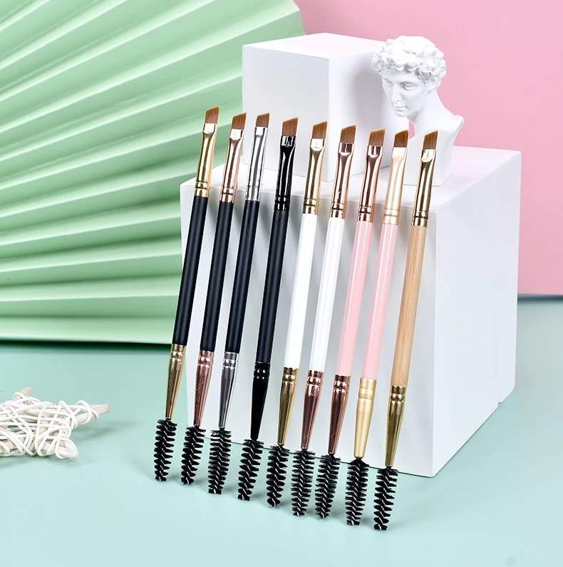 

Wholesale double-headed eyebrow brush eyelash curling spiral brush bevel brush makeup tool, Customized color accepted