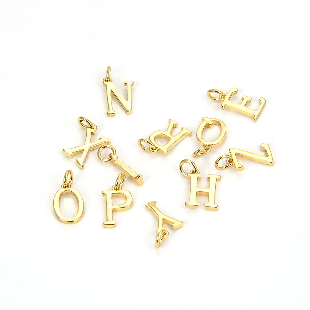 

Fun2bead hot sale promotional amazon letter hollow alphabet plant capital classic micro gold charm shiny brass pendant, Golden