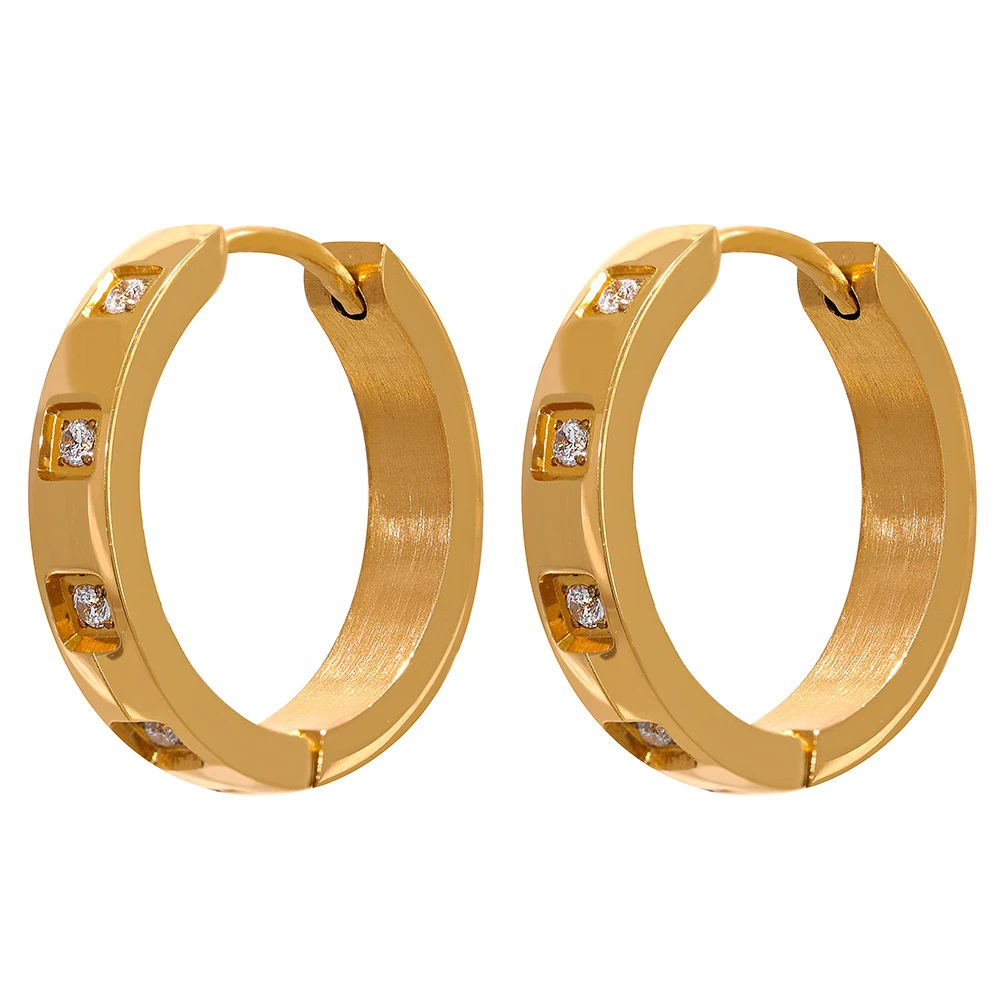 

JINYOU 277 Top Quality Cast Cubic Zirconia Round Exquisite Hoop Earrings 18k Gold Stainless Steel CZ Jewelry 2022 Waterproof