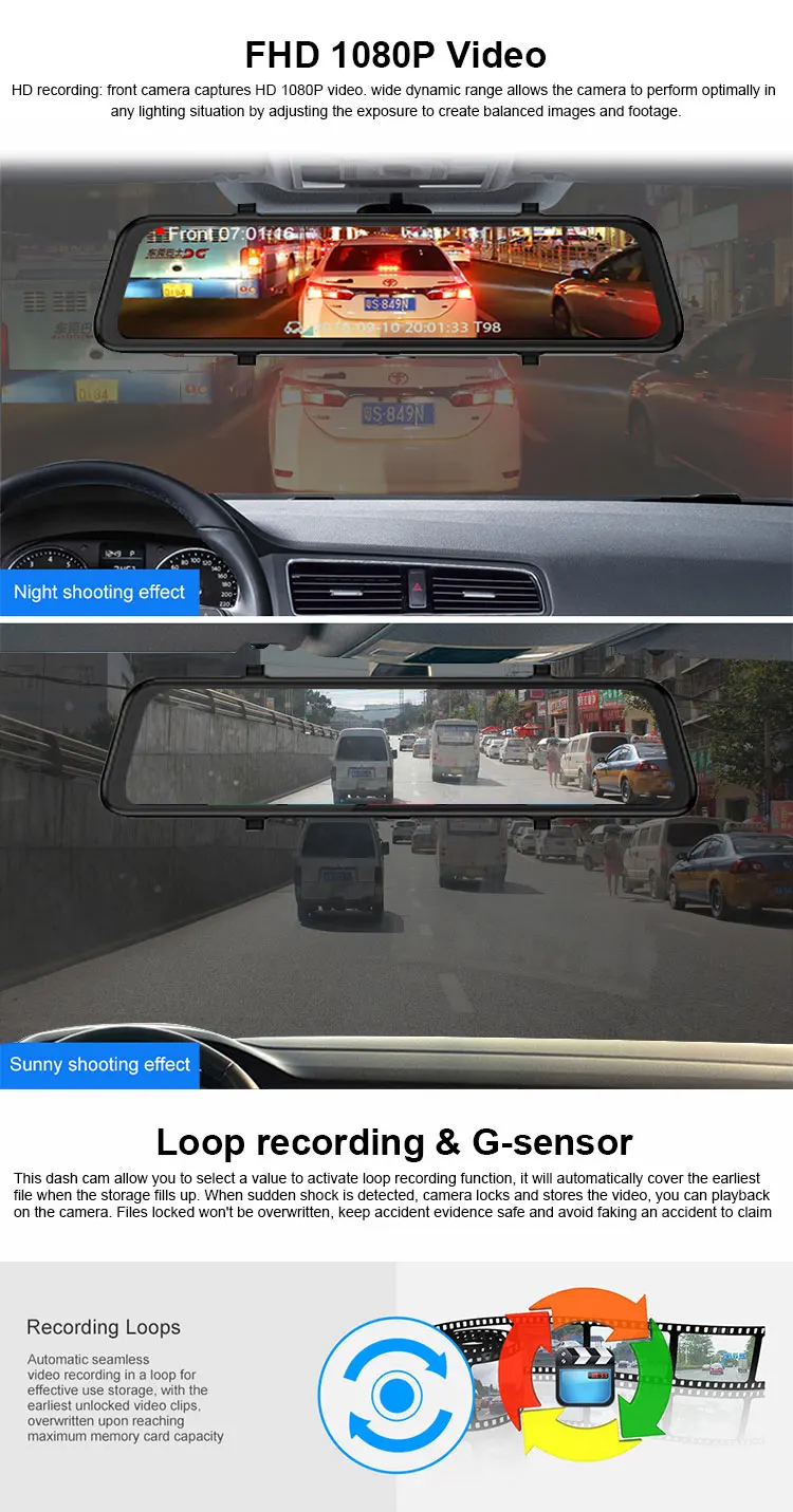 4G Mobil DVR 10 "Android 5.1 Arus Navigasi GPS Kaca Spion FHD 1080P ADAS Dash Cam Kamera Perekam Video Otomatis