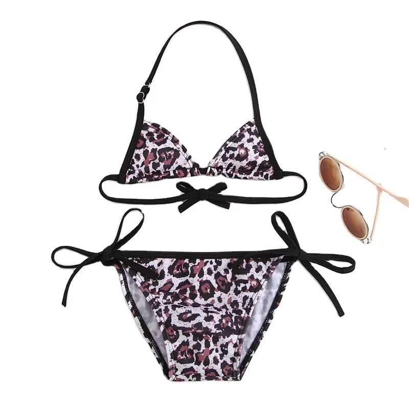 

2021HOT STYLE Toddler Girl Bikini Custom Children's Swimwear Leopard Sling Swimsuit Bikini Set, Customized color