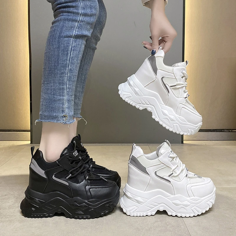 

Platform Sneakers Casual Shoes 9cm Hidden Heel Shoes Breathable Soft Women Chunky Sneakers zapatosfemenin