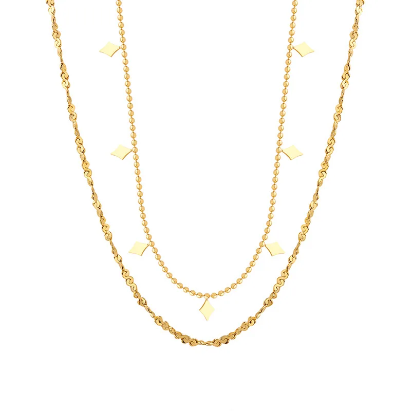 

JOOLIM 18k PVD Gold Plated Double Chain Layer Layered Stainless Steel Necklace Women Fashion Jewelry