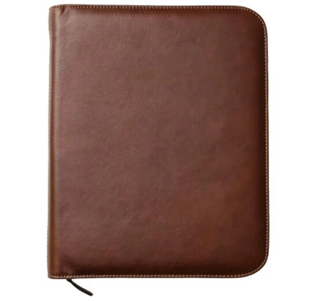 

China Manufacturer Wholesale Genuine Leather Travel Executive Padfolio Binder Leather Portfolio Laptop Sleeve with Zip Closure, Customized colors