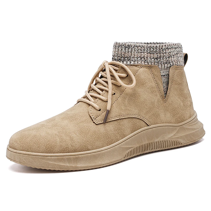 

New model suede fur warm winter ankle outdoor sock boots for men, Black/gray/brown