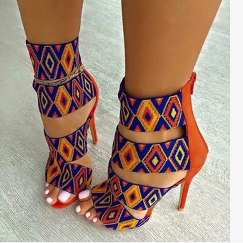 

2022 European and American stars sexy puffy color fish mouth sandals, thin heel super high heel cool boots, size 40