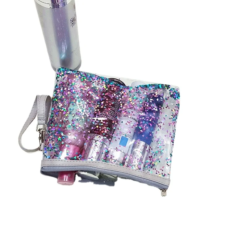 
Fashion glitter sequins colorful double sided transparent PVC cosmetic bag 