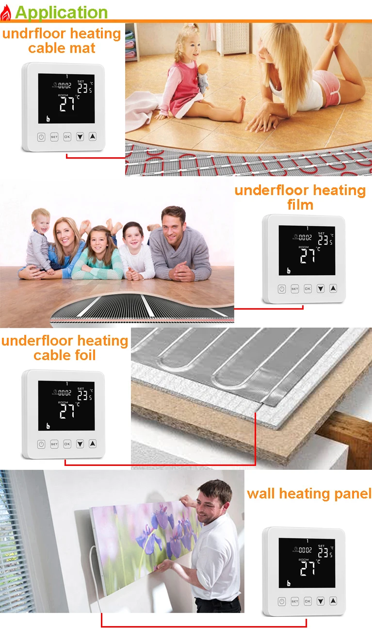 touch panel programmable heater switch electric underfloor heating wifi thermostat