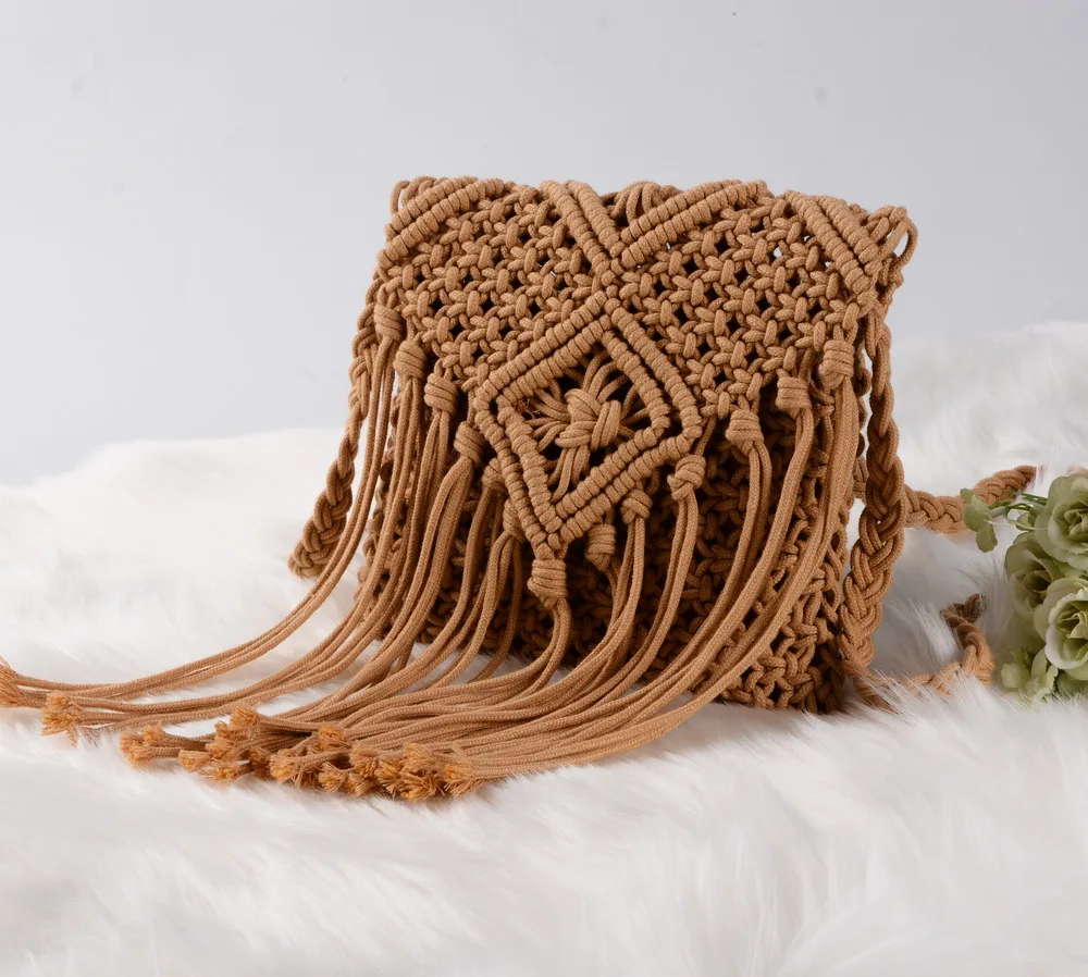 

Women Crochet Tassel Shoulder Purse Crossbody Macrame Bag