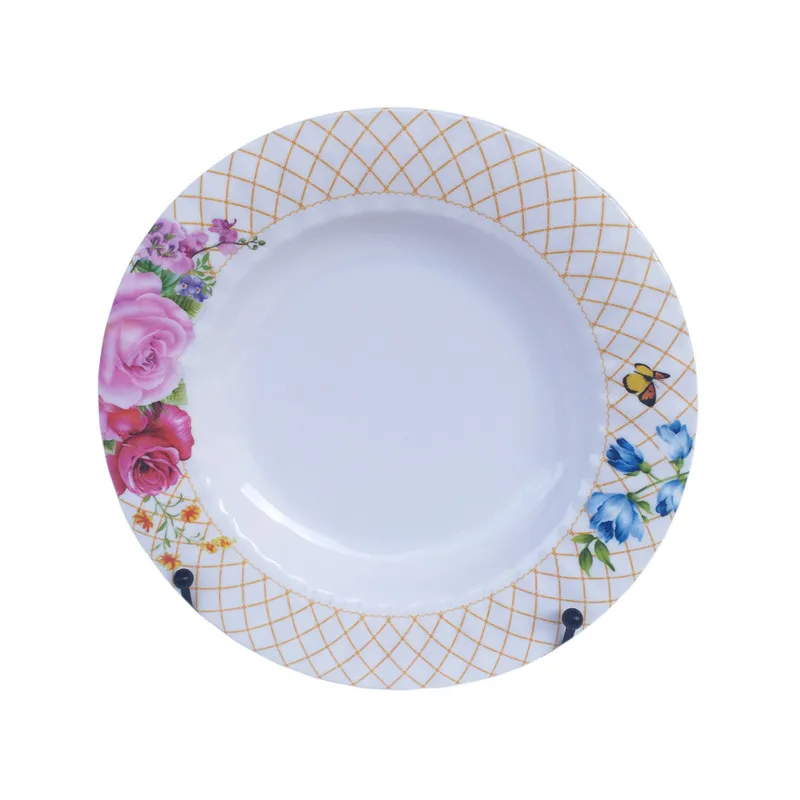 

colorful print color stock wholesale food grade unbreakable melamine dinner plate, White color