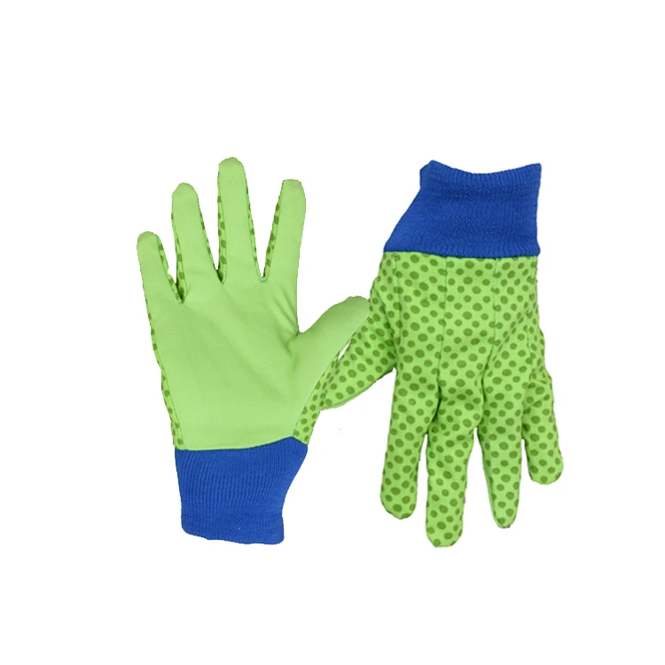 

HANDLANDY Cotton back with floral printing children garden gloves for garden digging, Green