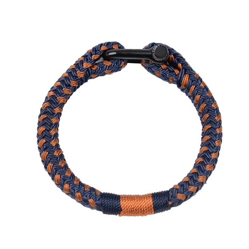 

LONGJIE wholesale stainless steel buckle polyester handmade outdoor anchor men rope bracelet for gift
