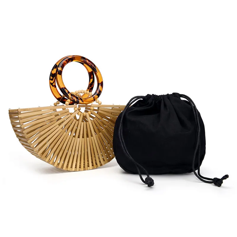 

NEW Baoboo Bags Hollow Woven Women's Bags for Summer 2022 Straw Tote Bags Wooden Beach Purses Basket Acrylic Handle Handbags