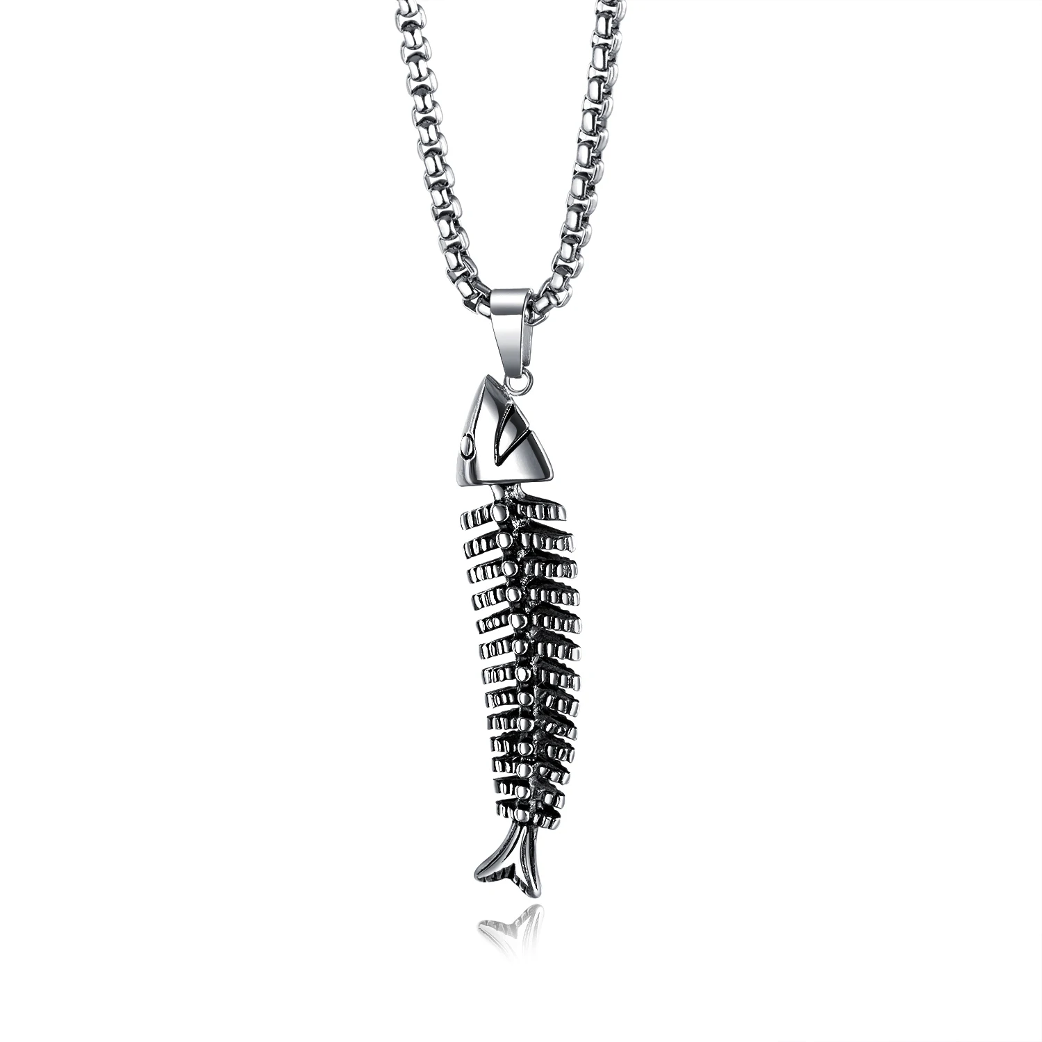 

High Quality Special Gothic Stainless Steel Fish Bone Men Pendant Necklace//, Picture shows
