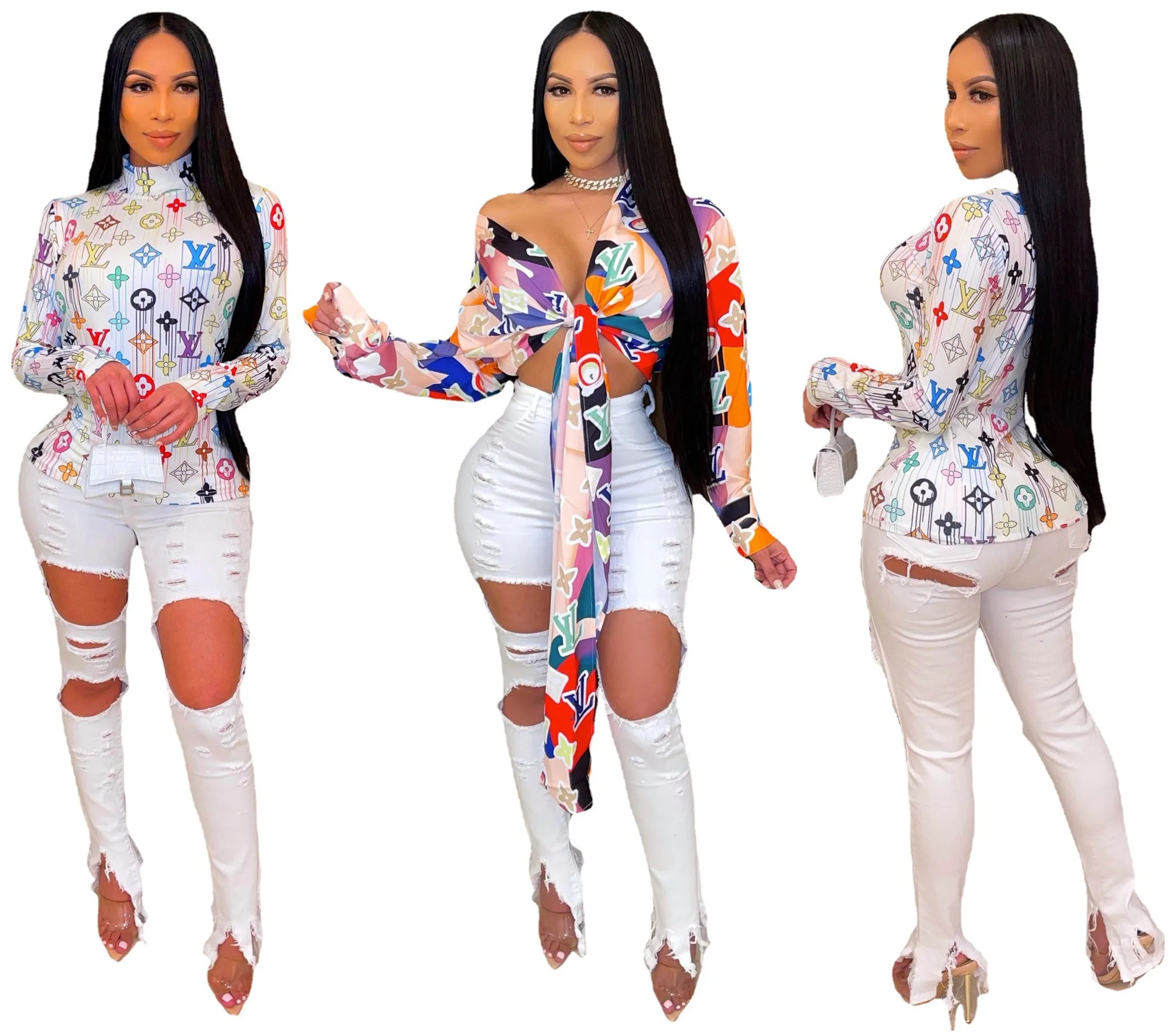 

Hot Selling Ladies Sexy Pants Fashion High Waist Denim Ripped Pants Bodycon Jean White Denim Pants