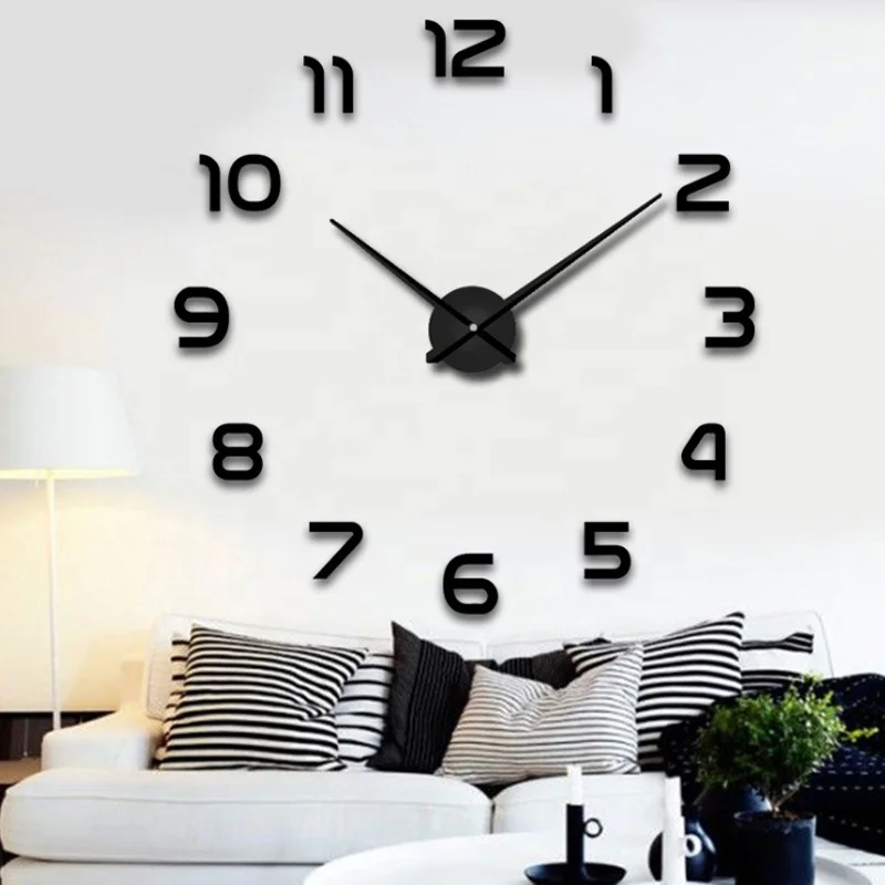 

Modern Design 3D DIY Wall Clock digital Acrylic Mirror Stickers decor Wall Clock, As shown