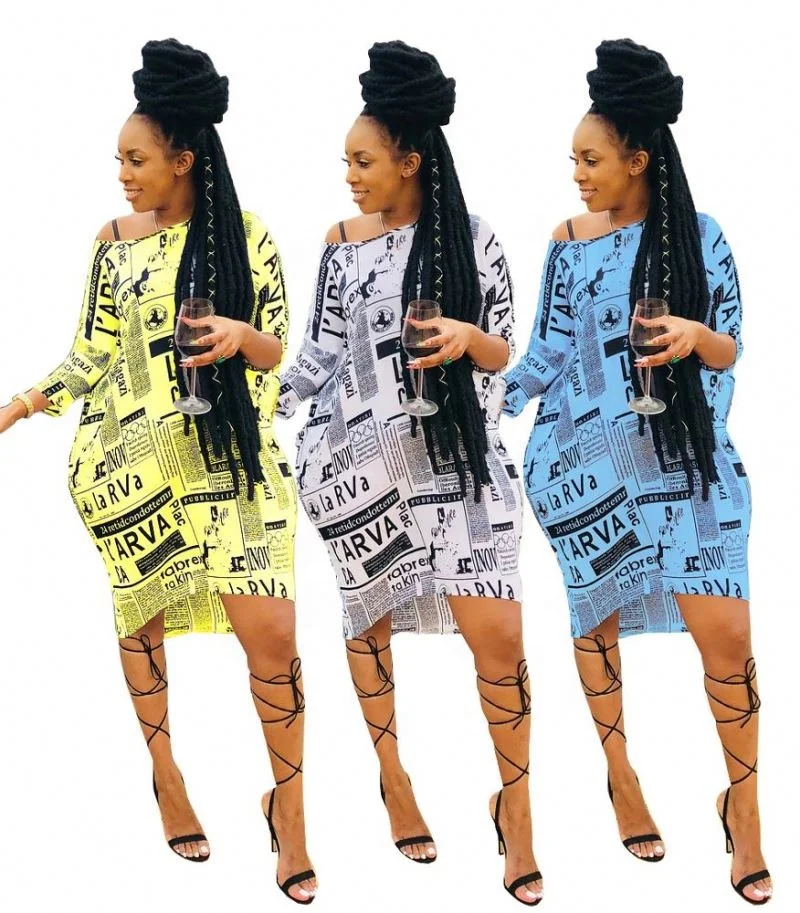 

new stylish women trending printed letter loose newspaper dresses