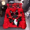 3D Animals Printing Bedding Set Cat Dog Owl Design for Kids Adult Children Bedding Cool rose Dog family Bubble and imagine cat