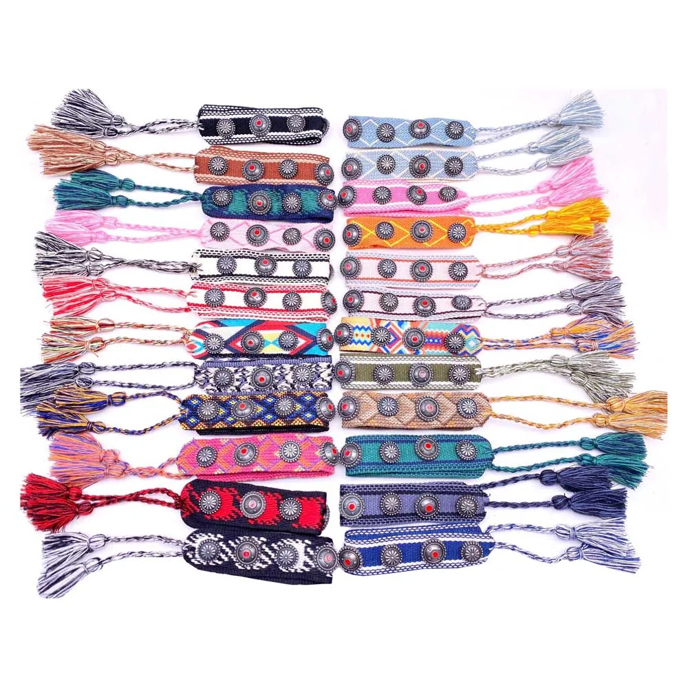 

Hot Sale Embroidery Friendship Bracelet with Rivet Handmade Tassel Wristband Adjustable String Braided Bracelet with Studs 50pcs, 23 colors, as per picture
