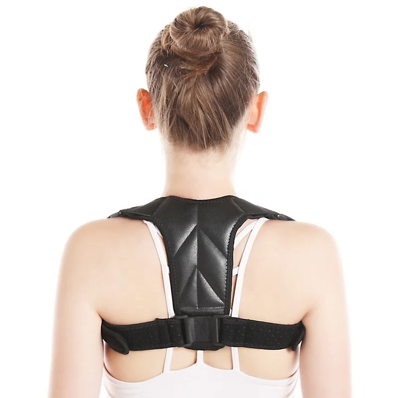 

New Style Leather Back Support Brace Posture Corrector For Men & Women, Black