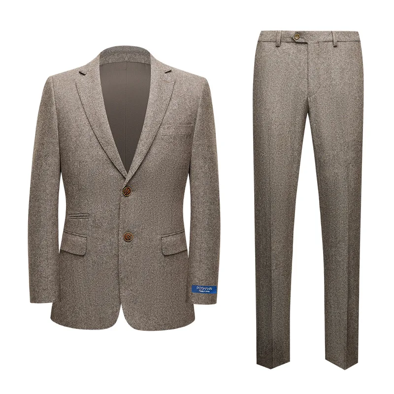 

New Sample Khaki Wool Made Men Suit 2 Pieces Formal Use Business Wear, Picture