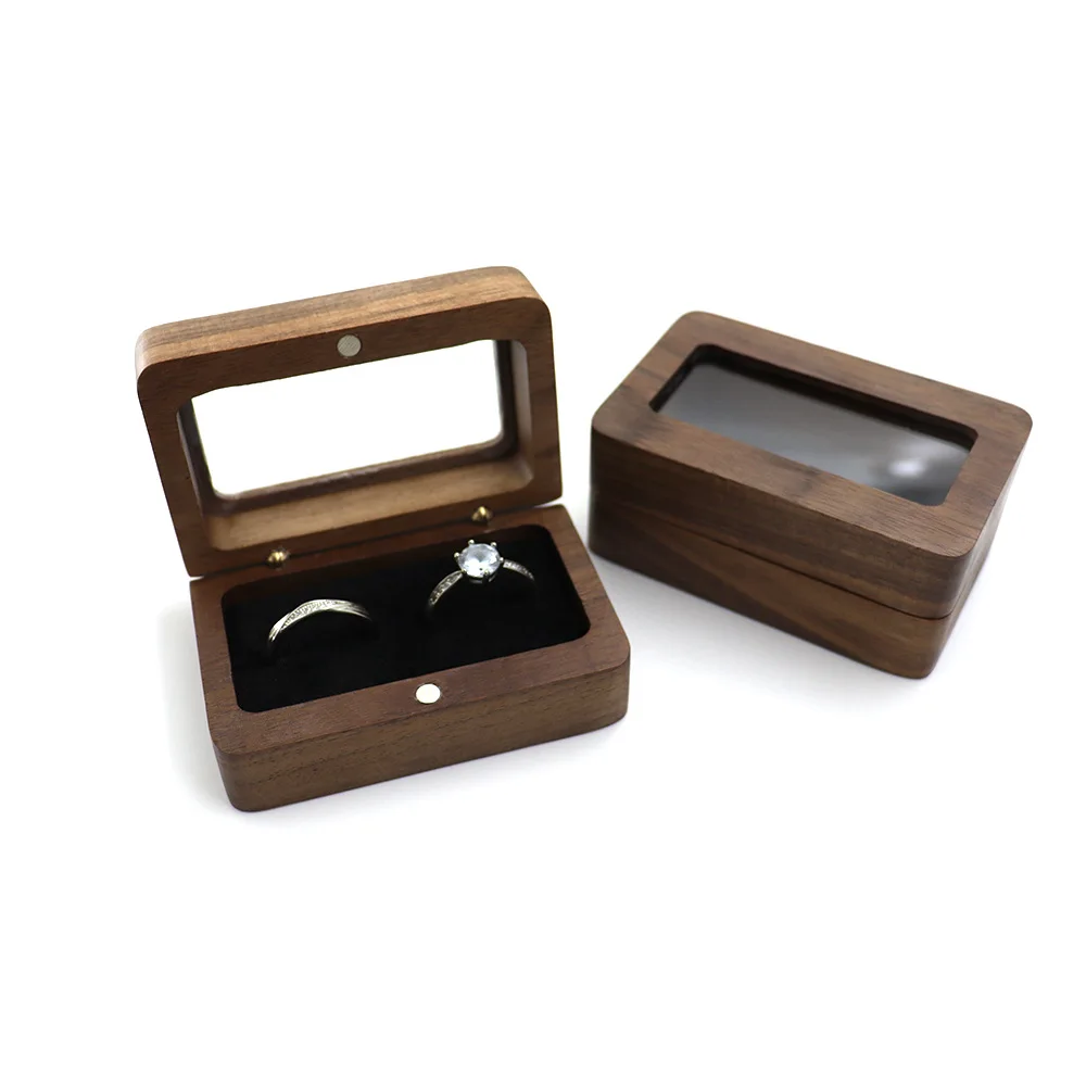 

PUSELIFE ring earring necklace wedding ring boxes for ceremony wooden walnut jewelry ring box