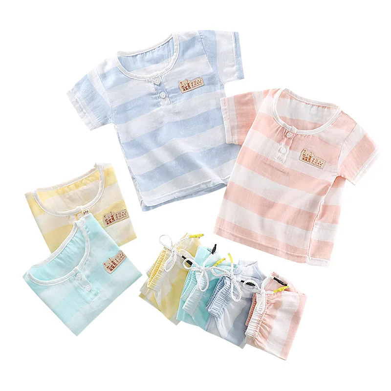 

Baby's Clothes Suit Toddler Baby Kid Boys Girls Striped T-shirt Tops Shorts Set Outfits