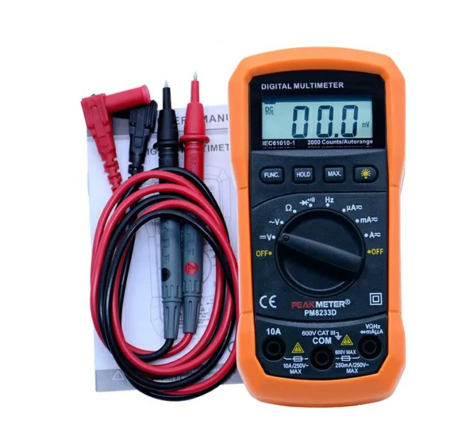 PM8233D 2000 Counts Auto Ranging Digital Multimeter Non-Contact DC/AC Current Voltage Tester NCV Continuity Resistance Frequency Diode Ammeter with LCD Display Mworld2 Digital Multimeter 