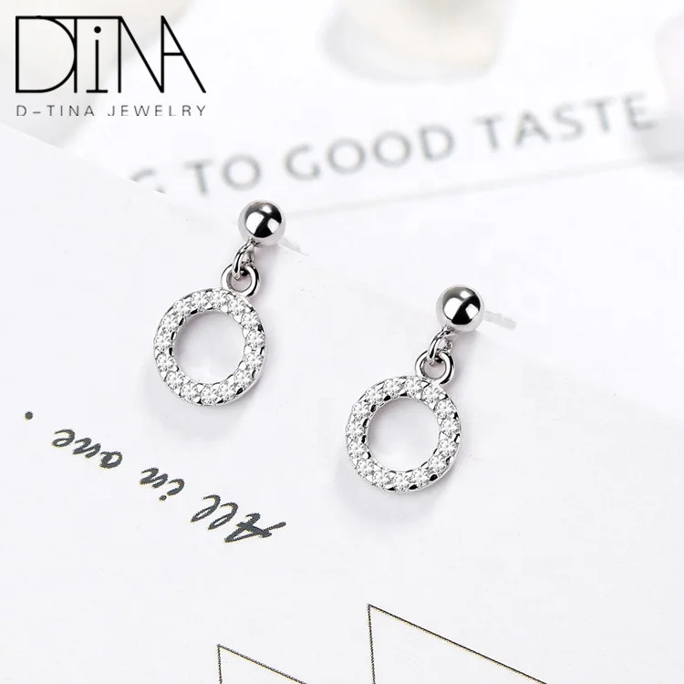 

DTINA 925 Sterling Silver Earrings Small Circle Earrings Long Exquisite Pendant Stud Earrings