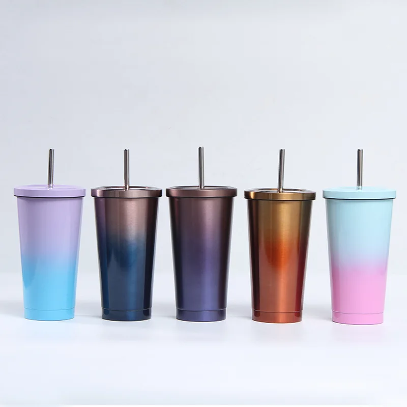 

Newest gradient Color Classic Straw Tumbler Double Wall Vacuum Insulated Coffee tumbler Stainless Steel Bottle with straw