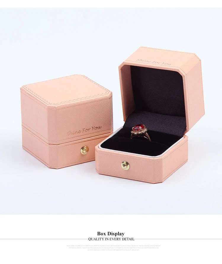 Pink Octagon Custom Jewelry Box With Logo Leatherette Paper Jewelry