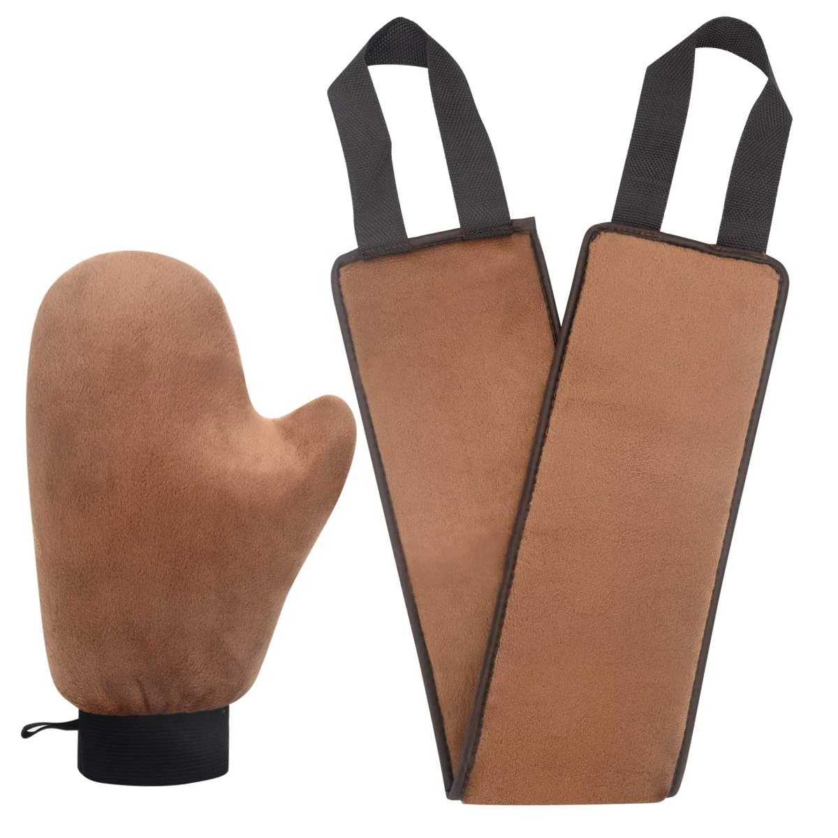 

2 in 1 Kit Self Tanning Applicator Mitt Self Tanner Glove with Anti-Slip Elastic Wrist and Thumb, Brown