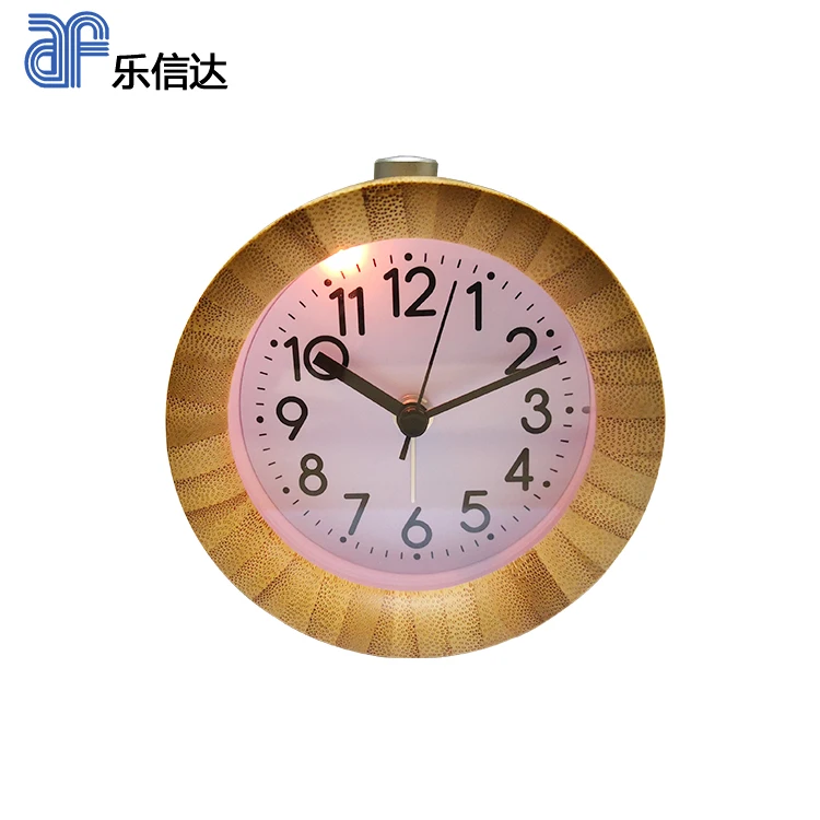 

EMAF cute bedroom bedside silent movement sweep quartz analog table alarm clock with back light, Wood and brown