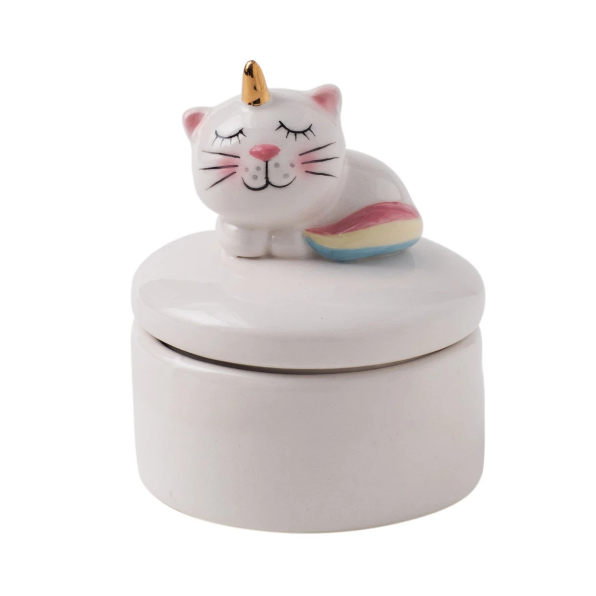 Ceramic Cartoon Cat Ring Holder Jewelry Animal Design Dish Decor Jewelry Tray Cat with Horn Ceramic Jewelry Plate