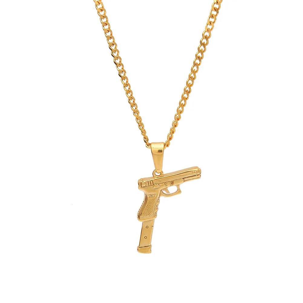 

hip hop stainless steel Pistol gun Pendant sterling silver star matching necklace for best friends