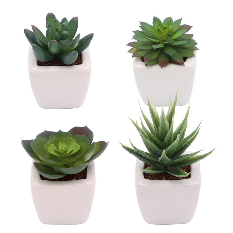 

Set of 4 Dark Green Artificial Succulents Simulated Succulent Plants in Ceramic Pots, As shown