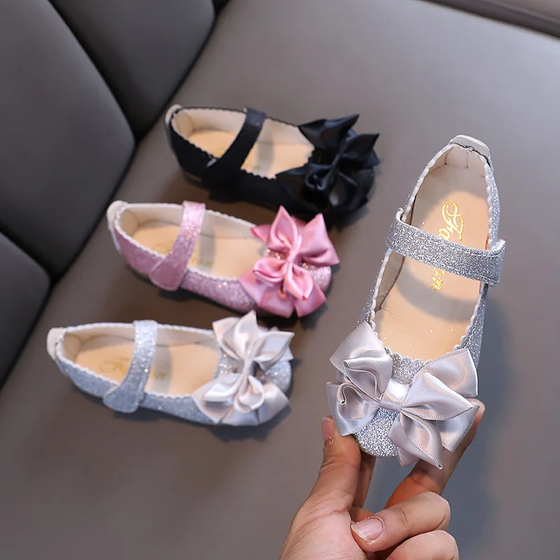 

2021 hot selling little girls shoes spring and autumn new children's princess shoes bow blingbling dress shoes kids
