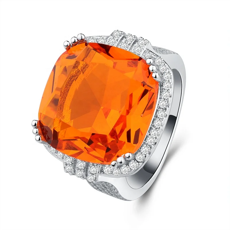 

Luxury Orange Big Zircon Ring for Women Fashion Geometric Square Stone Ring Party Jewelry