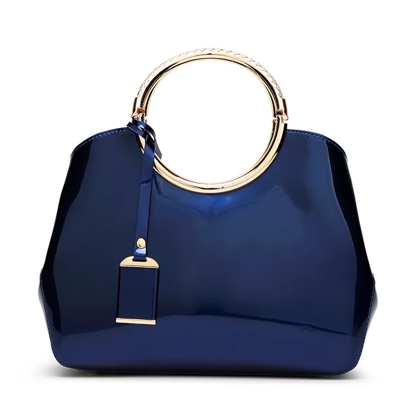 

2021 summer new Patent Leather glossy blue Ladies Hand Bags Women Purse Shoulder Handbag Top Handle Luxury Bag bride wedding