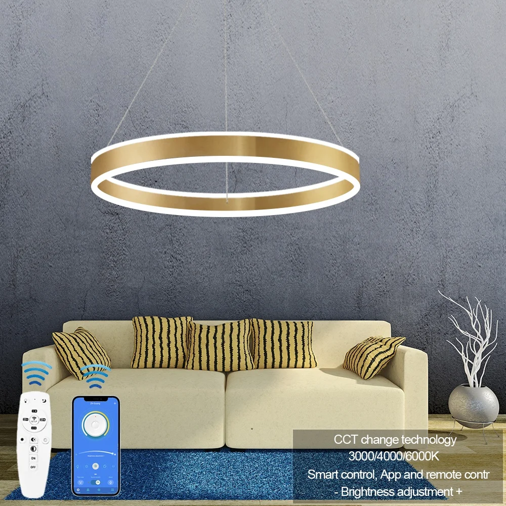 

L4u ETL cETL Chandelier AC100-277V Smart Ring Light Upward Downward 0-10V Dimming Color Changing Chandelier For Office