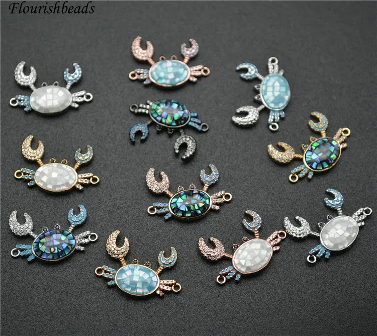 

Natural White Shell Abalone Cute Sea Animal Crab Metal Bracelet Charms Jewelry Connectors, Pic