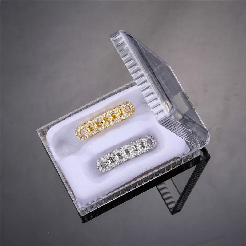 

Hip Hop Teeth Grillz Iced Out Cubic Zircon Micro Pave Top & Bottom Grills Set For Men Women Charm Jewelry Box Pack Gift