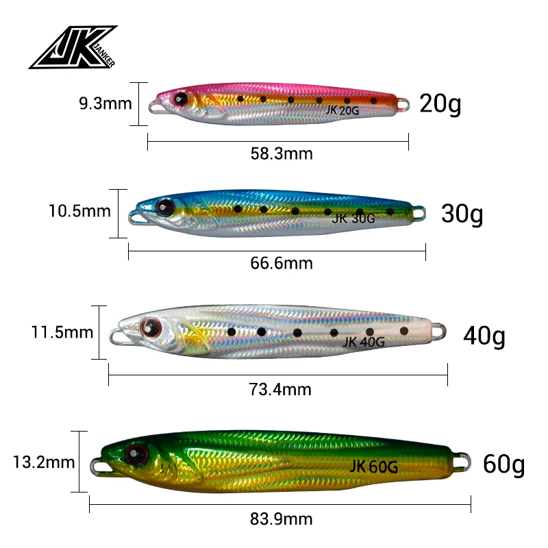 

JK RT Series 20g 30g 40g 60g slow pitch jigs lure lead metal shaking hard bait sea fishing lures