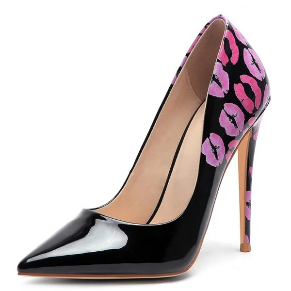 

Women's Sexy Pointy Toe High Heel Slip On Stiletto Pumps Large Size 45 Basic Dress Shoes gradient color prom party shoes, Black grey white
