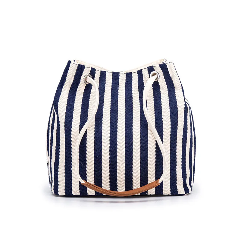 

New Art Canvas Bucket Bag Striped Women's Oblique Black and White Vertical Striped Crossbody Bag