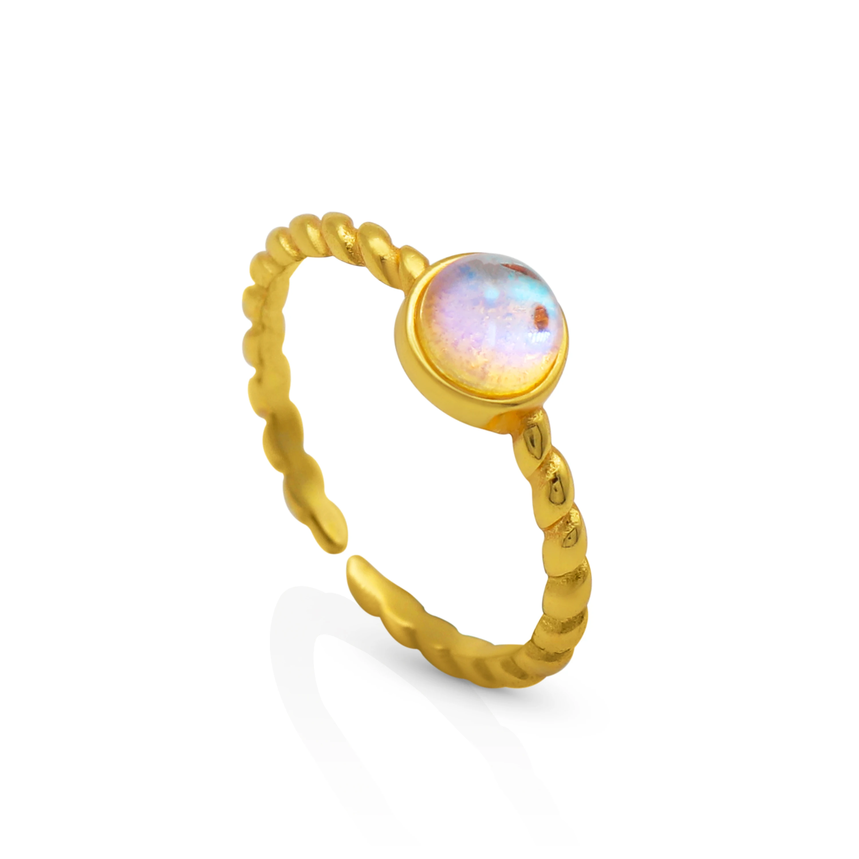 

Chris April in stock 925 sterling silver gold plated moonstone open ring for women, Yellow gold