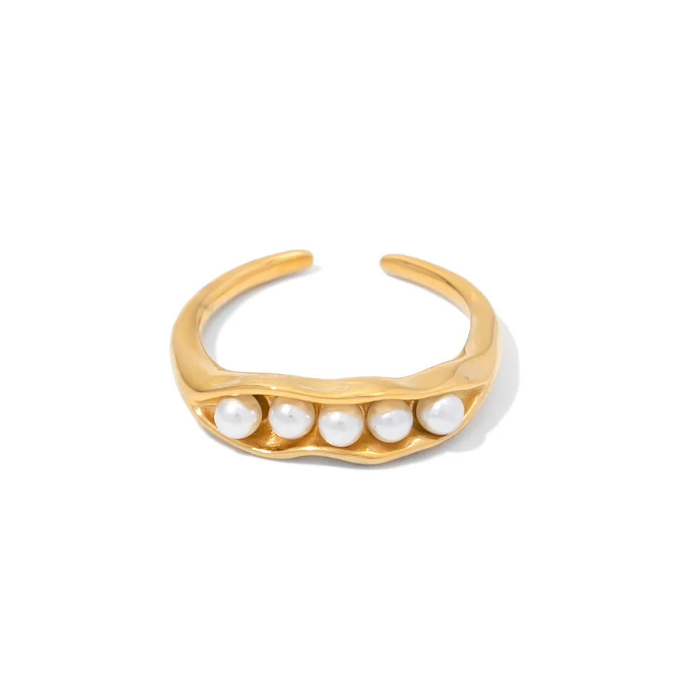 Wholesale 2022 Fashion New Arrival 18K Gold Plating Pearl Ring Stainless Steel Pearl bean Open Ring